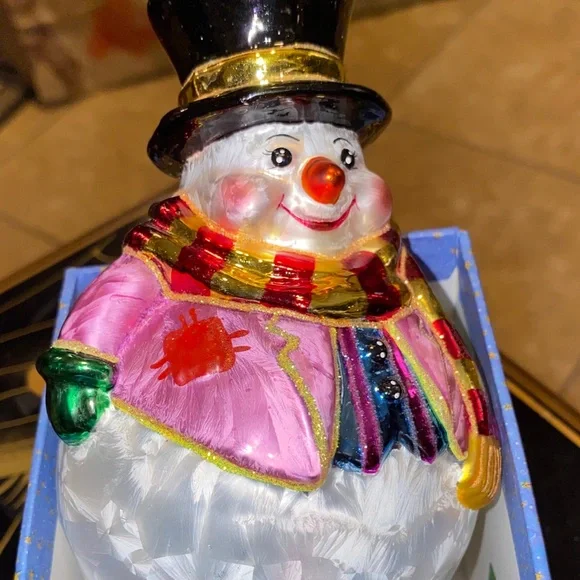 Christopher Radko Snowman Ornament with Pink and Gold Details - Picture 4 of 9